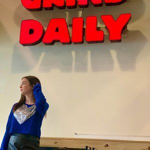 New York Yoki - Blue Sweater with Silver Sequin Heart